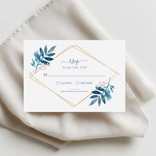 Cartão de RSVP de casamento Geometric Dusty Blue G (Criador carregado)
