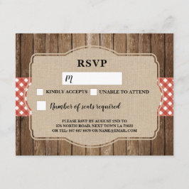 Cartão de RSVP de Casamento Gingham Vermelho BBQ B