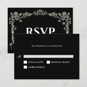 Cartão de RSVP de casamento gótico preto e branco