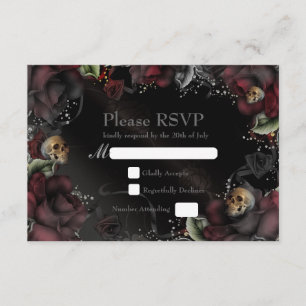 Cartão de RSVP de Casamento Gótico Rosas Pretas &