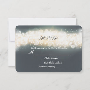 Cartão de RSVP de Casamento Grey Sparkle Light Bla