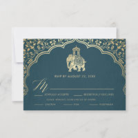 Cartão de RSVP de Casamento Indiano, Convite Branc