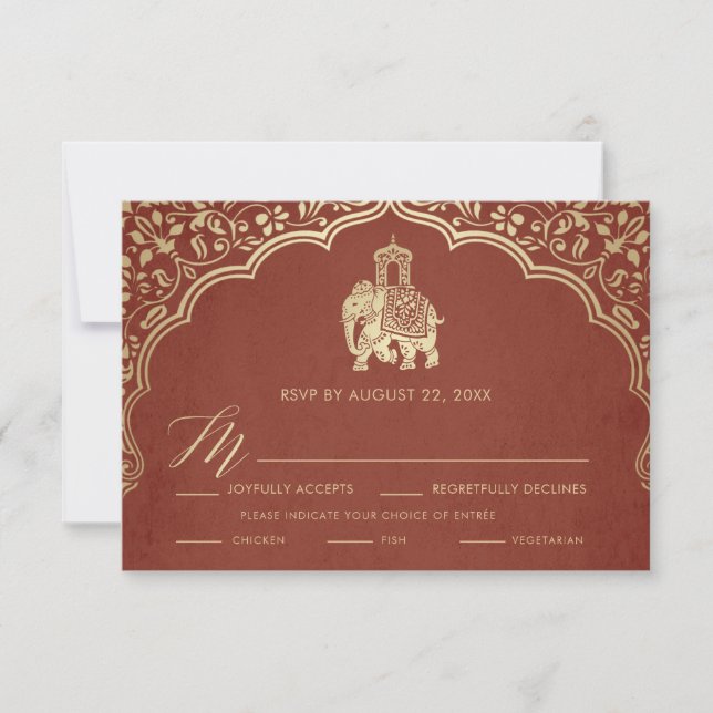 Cartão de RSVP de Casamento Indiano, Convite Branc (Frente)