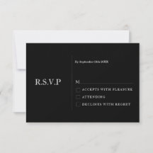 Cartão de RSVP de Casamento Minimal Preto Moderno