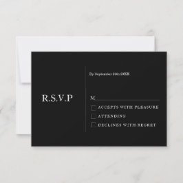 Cartão de RSVP de Casamento Minimal Preto Moderno