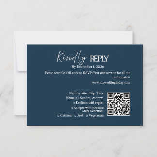 Cartão de RSVP de Casamento Minimalista Azul-Marin