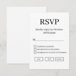 Cartão de RSVP de Casamento Minimalista Elegante