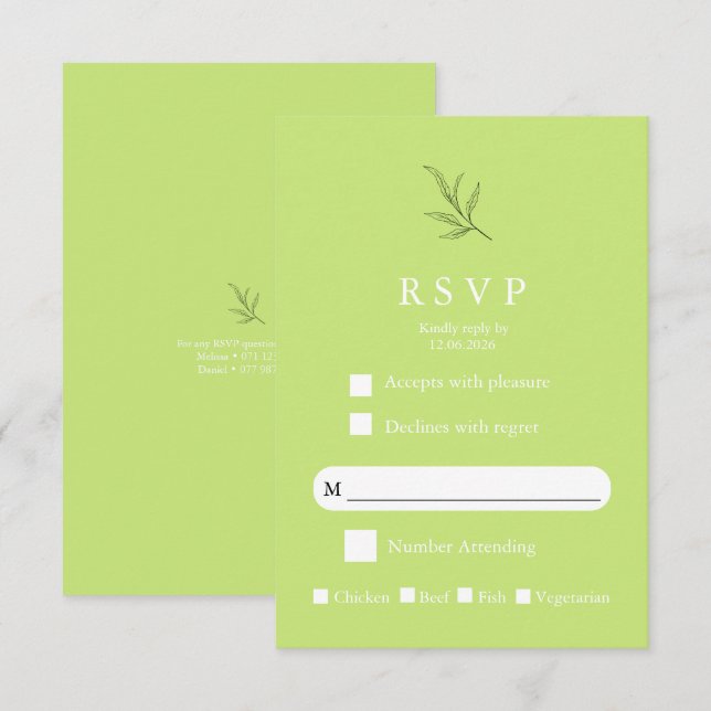 Cartão de RSVP de Casamento Minimalista Elegante M (Frente/Verso)