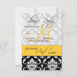 Cartão de RSVP de Casamento Monograma Damask Amare