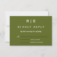 Cartão de RSVP de Casamento Monograma Verde Sage