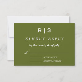 Cartão de RSVP de Casamento Monograma Verde Sage