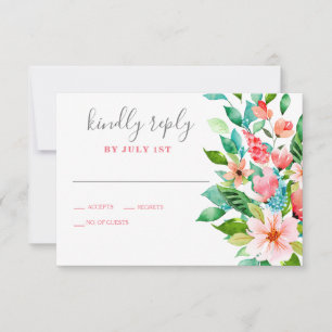Cartão de RSVP de casamento na praia com floral tr