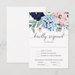 Cartão de RSVP de casamento Navy Blooms