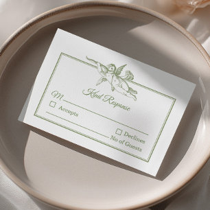 Cartão de RSVP de Casamento Olive Sage Toile de Jo