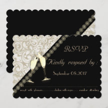 Cartão de RSVP de casamento preto elegante com dam