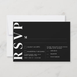 Cartão de RSVP de Casamento Preto Minimal