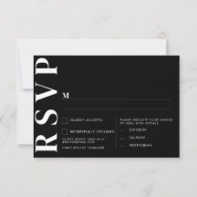 Cartão de RSVP de Casamento Preto Minimalista