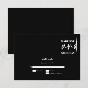 Cartão de RSVP de Casamento Preto Minimalista Mode