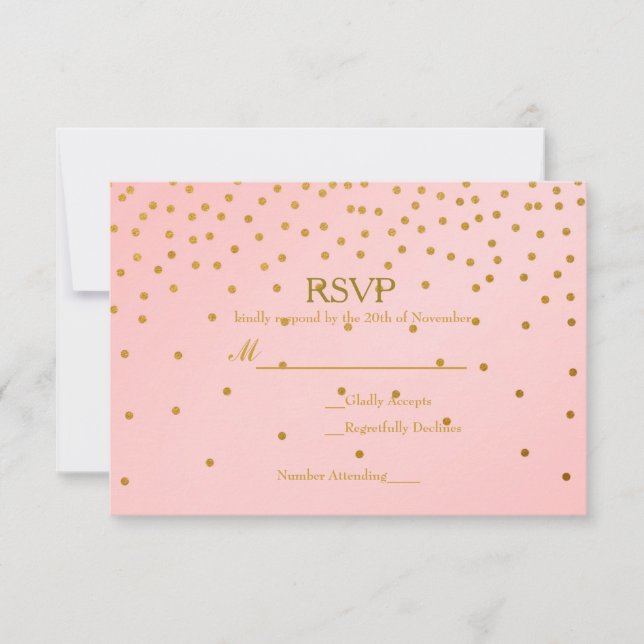 Cartão de RSVP de Casamento Rosa Bege e Confeite D (Frente)