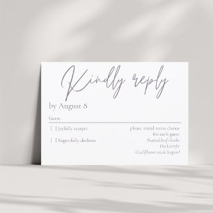 Cartão de RSVP de casamento roxo e escuro elegante