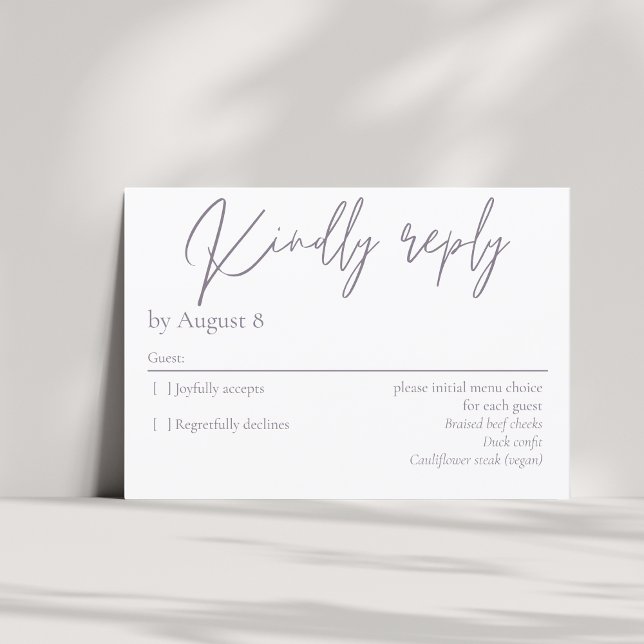 Cartão de RSVP de casamento roxo e escuro elegante (Criador carregado)