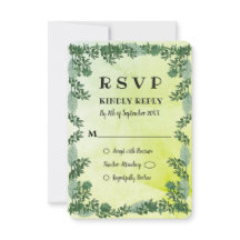Cartão de RSVP de Casamento Rústico com Verde Poei
