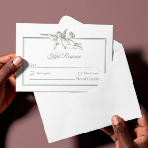 Cartão de RSVP de Casamento Sage Gray Toile de Jou