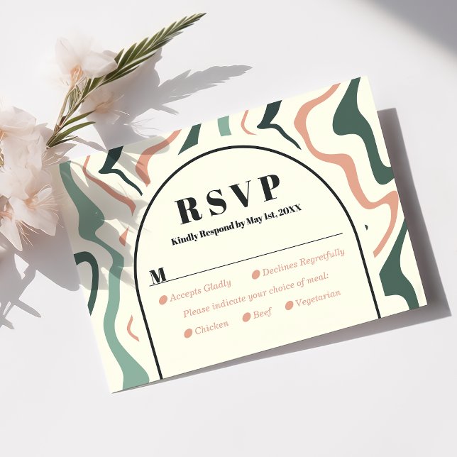 Cartão de RSVP de Casamento Verde Menta Rosa com A (Criador carregado)