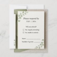 Cartão de RSVP de Casamento Verde Sage Minimalista
