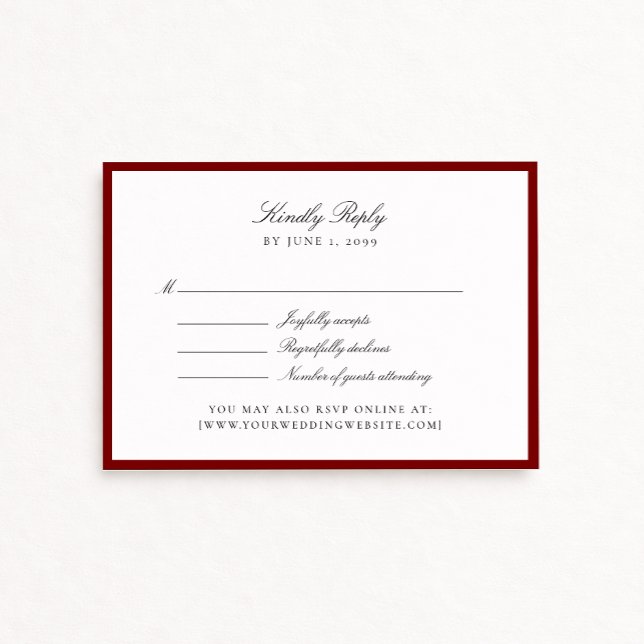 Cartão de RSVP de casamento Vermelho Intenso (Criador carregado)