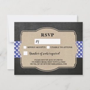 Cartão de RSVP de Casamento Xadrez Azul BBQ Lona