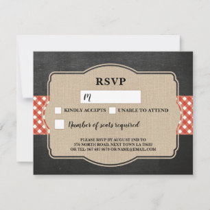 Cartão de RSVP de Casamento Xadrez Vermelho BBQ Bu