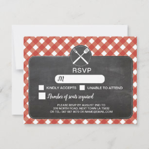 Cartão de RSVP de Casamento Xadrez Vermelho Chalk