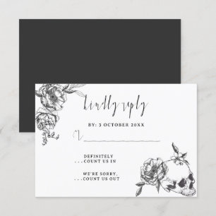 Cartão de RSVP de caveira de flores desenhadas à m