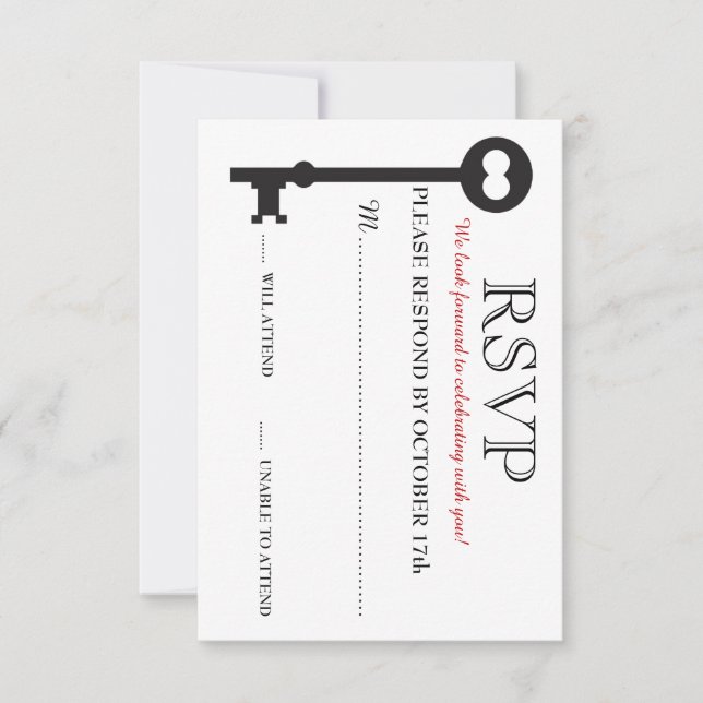 Cartão de RSVP de Chave Mestra de Casamento (Frente)
