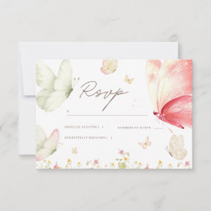 Cartão de RSVP de Chuvada de Bebê Borboleta Rosa M