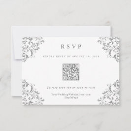 Cartão de RSVP de Código QR de Casamento Vintage C