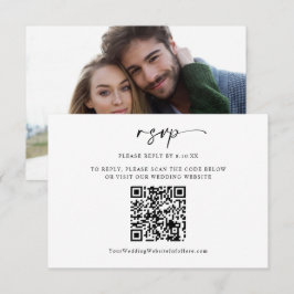 Cartão de RSVP de Código QR de Foto de Casamento M