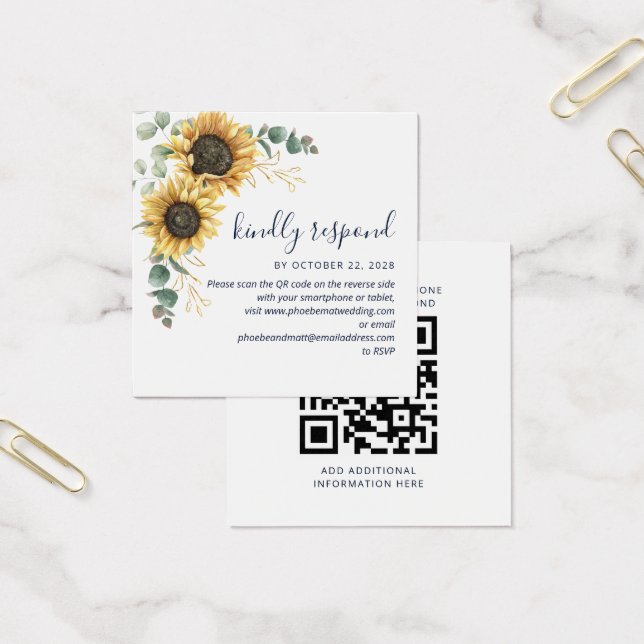 Cartão de RSVP de Código QR de Girassol de Eucalip (Escritótio)