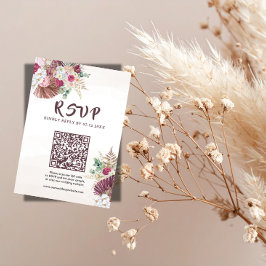 Cartão de RSVP de Código QR Floral de Grama Pampas