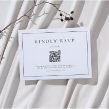 Cartão de RSVP de Código QR Preto e Branco Minimal