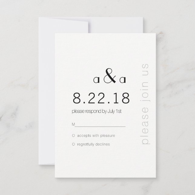 Cartão de RSVP de Convite de Casamento de Texto Mo (Frente)