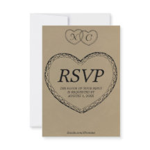 Cartão de RSVP de Corações de Renda Rústica com In