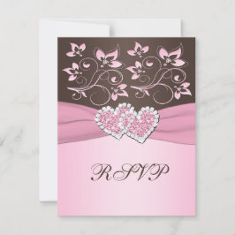 Cartão de RSVP de Corações Unidos Florais Rosa e M