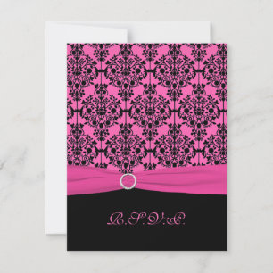 Cartão de RSVP de Damasco Rosa e Preto