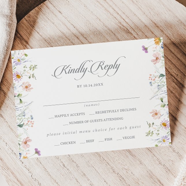 Cartão de RSVP de Escolha de Menu de Flores Silves (Criador carregado)