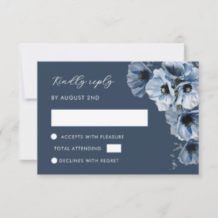 Cartão de RSVP de Flor Transparente Azul