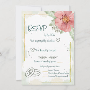 Cartão de RSVP de Florais Aquarela Papoula Vermelh