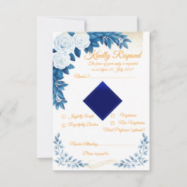 Cartão de RSVP de Floral Azul Elegante