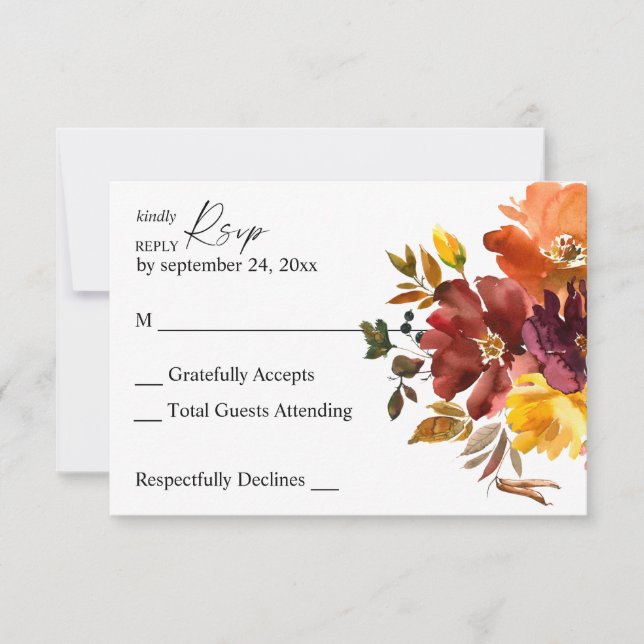 Cartão de RSVP de Floral de Outono Laranja e Amare (Frente)